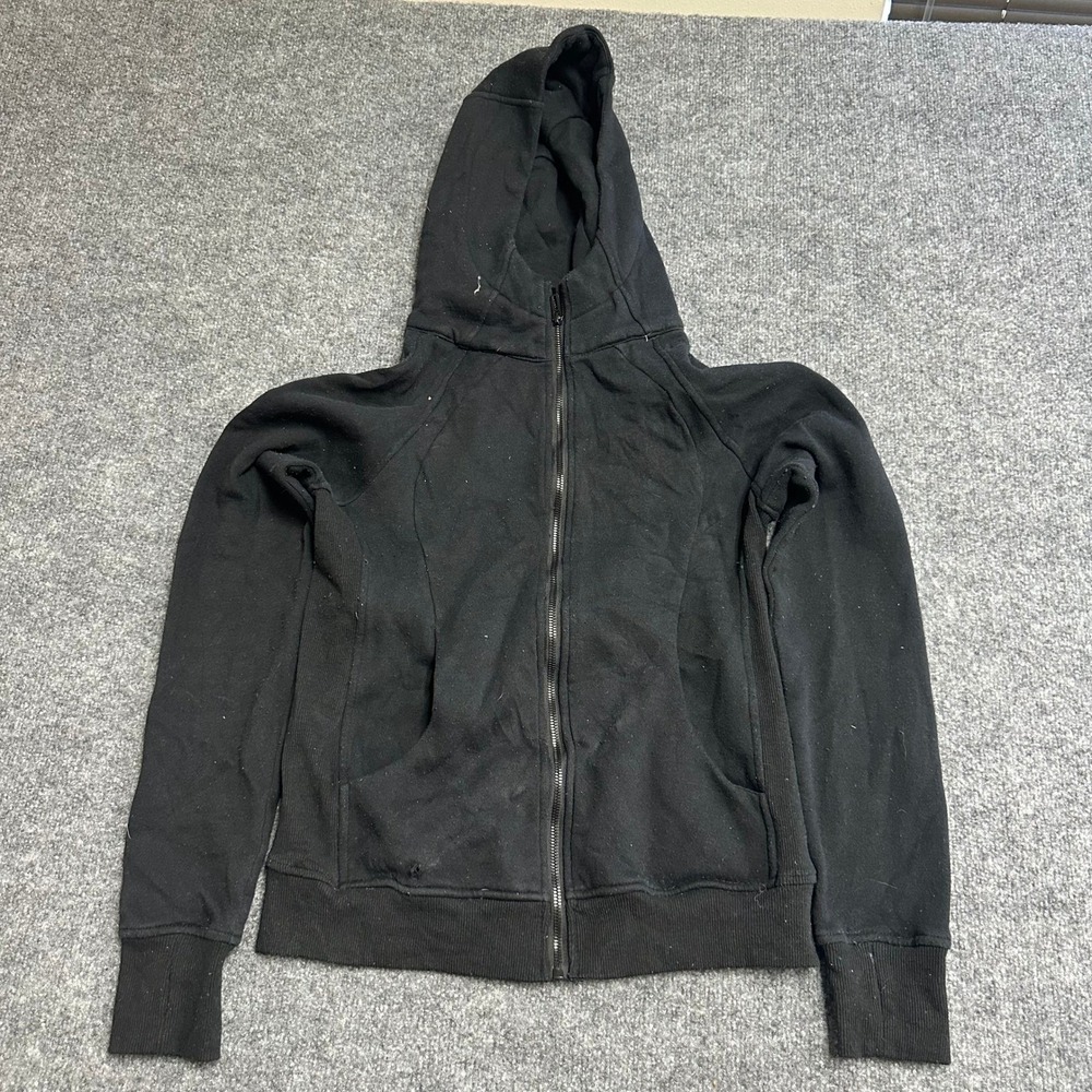 Lululemon Hoodie Womens Size 6 Black Scuba Full Zip Athletic Fleece Slim Fit Rip